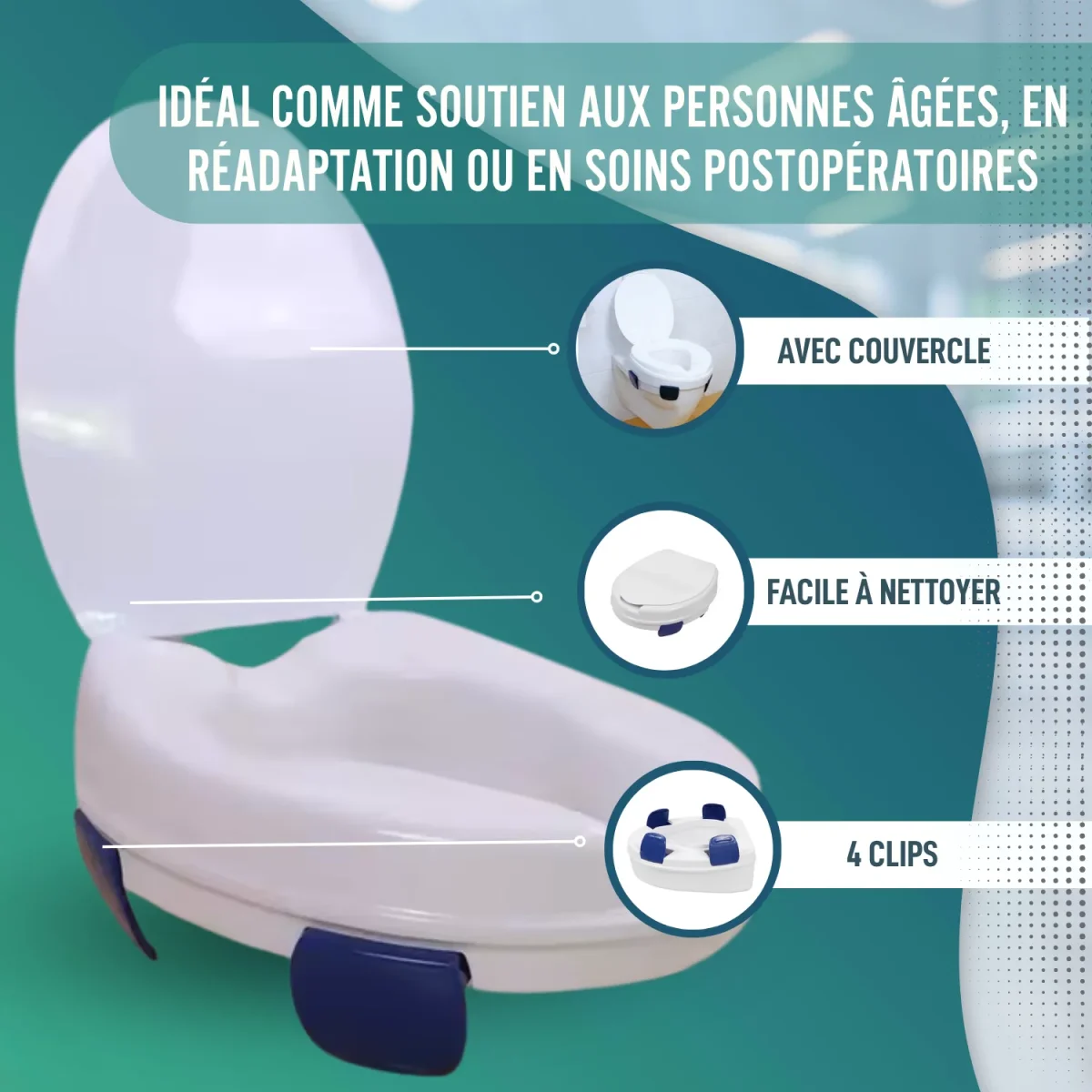 Élévateur WC Adulte 11cm | Rehausseur WC Orthopédique 4 Clips – Image 9