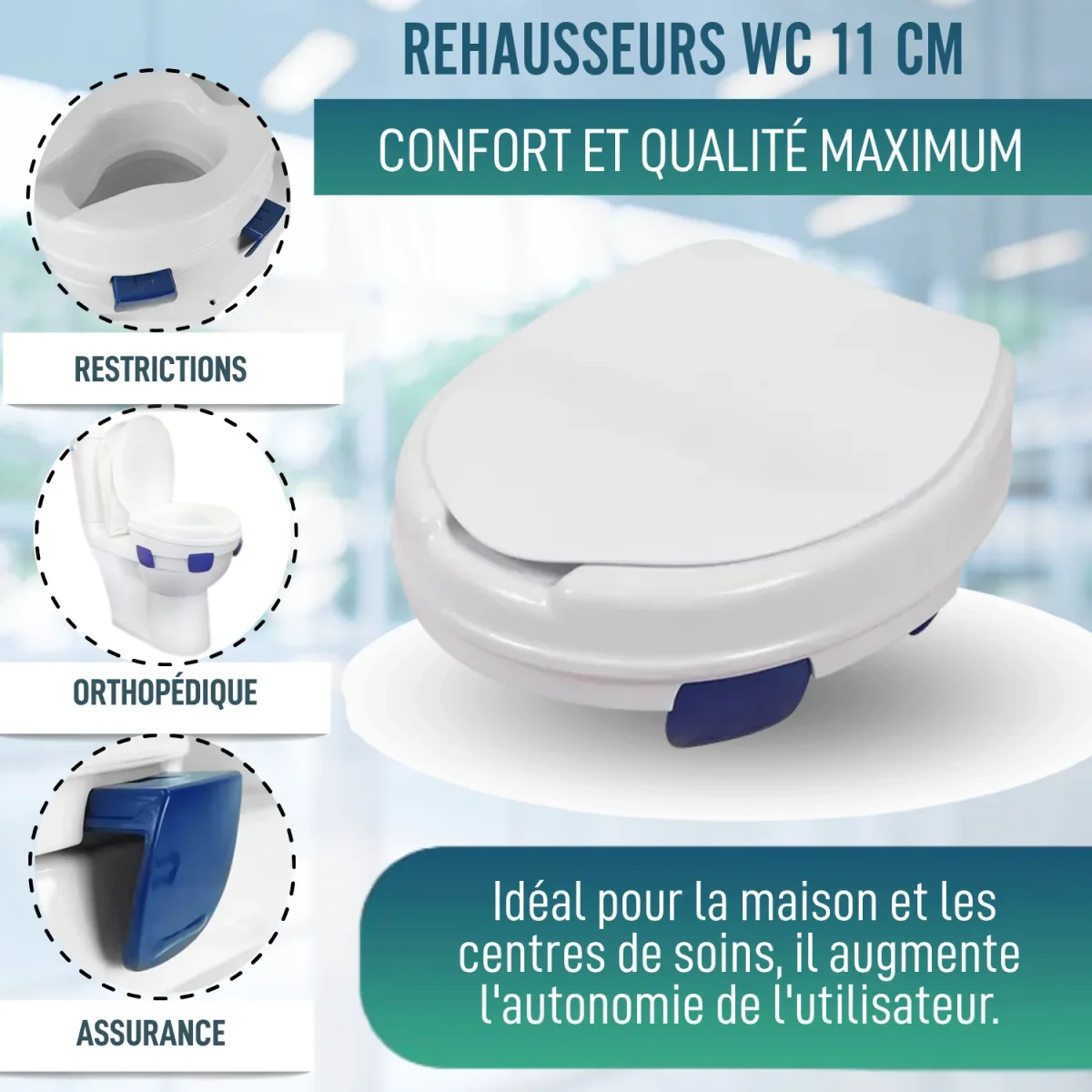 Élévateur WC Adulte 11cm | Rehausseur WC Orthopédique 4 Clips – Image 3